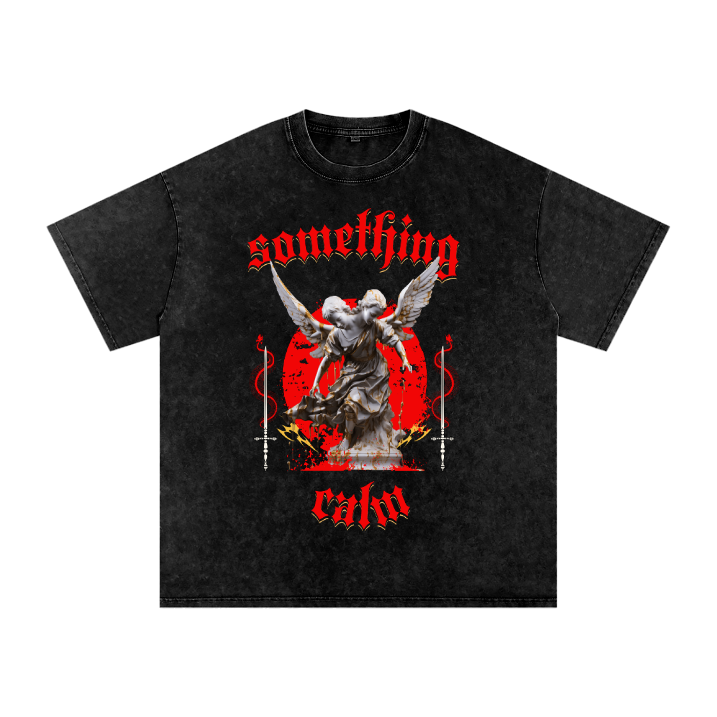 Something Calm Red Angels Acid Wash Oversize T-Shirt