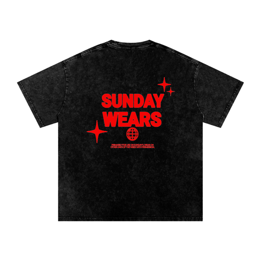 Something Calm Red Angels Acid Wash Oversize T-Shirt