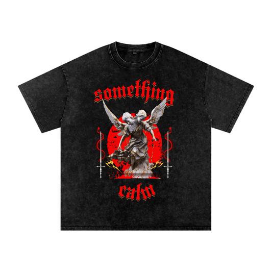 Something Calm Red Angels Acid Wash Oversize T-Shirt